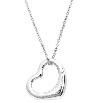 TIFFANY Open Heart Necklace Silver Elsa Peretti Ag 925 &Co. 15mm Women's Pendant