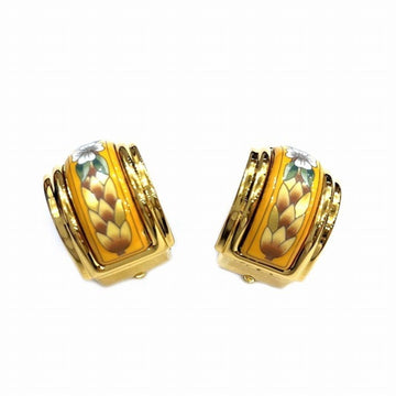 HERMES Floral Enamel Earrings Gold Brand Accessories Ladies