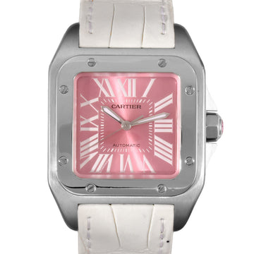 CARTIER Santos 100 MM Stainless Steel SS Ladies Limited Model Automatic Watch Pink Dial W20133X8