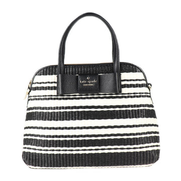 KATE SPADE spade handbag leather straw black white stripe border 2WAY shoulder bag