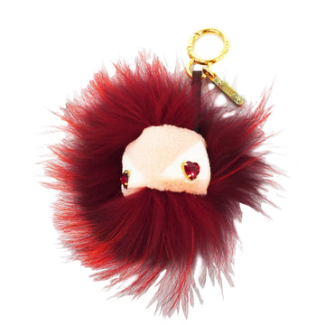 FENDI[3ab1020] Auth  Keychain Monster Fur Red Gold metal