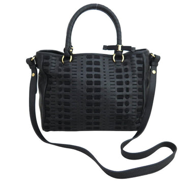 SALVATORE FERRAGAMO Handbag Shoulder Bag Vara Ribbon Leather/Canvas Black Gold Women's