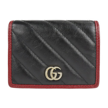 Gucci card case wallet GG Marmont folio 573811 calf leather black red quilting