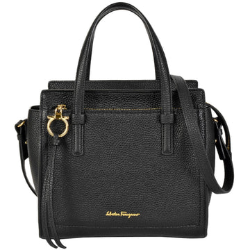 Salvatore Ferragamo Amy Gancini shoulder strap tote bag black leather handbag 21 F478