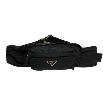 PRADA Triangle Logo Metal Fittings Nylon Body Bag Waist Shoulder Black 01014