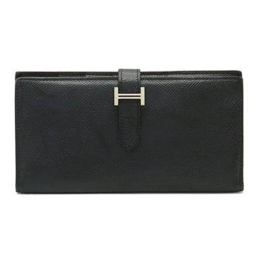 HERMES Bearn Classic Bifold Long Wallet Vaux Epson Leather Black J engraved