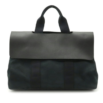 Hermes Valparaiso MM Handbag Tote Bag Toile Chevron Leather Black