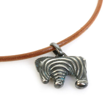HERMES Choker Necklace Zebra Pendant Metal/Leather Silver/Brown Unisex