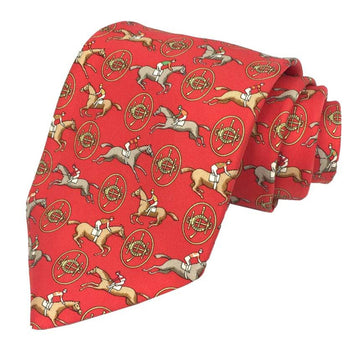 HERMES tie silk twill horse jockey red men's