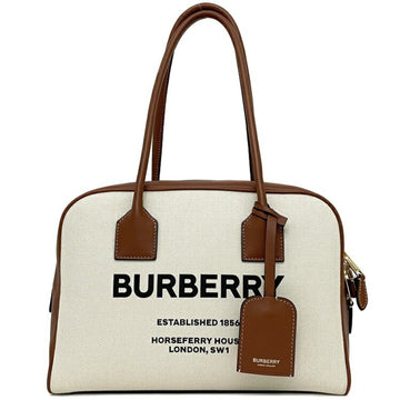 Burberry Medium Canvas Half Cube Bag Beige Brown Key Crochet 80368541 Cotton Leather BURBERRY