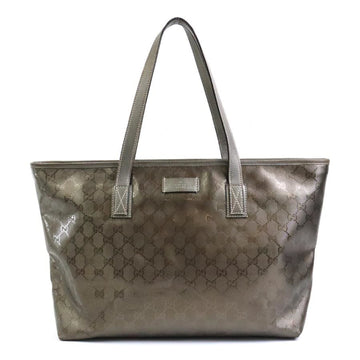 GUCCI Shoulder Bag Tote GG Implement PVC/Leather Metallic Khaki Women's 21137