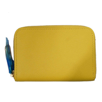 HERMES Chaine d'Ancre Card Case Wallet Yellow/G Hardware Vaux Evergrain B Engraved Ladies Men's