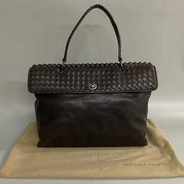 BOTTEGA VENETA Intrecciato Leather Genuine Handbag Business Bag Dark Brown