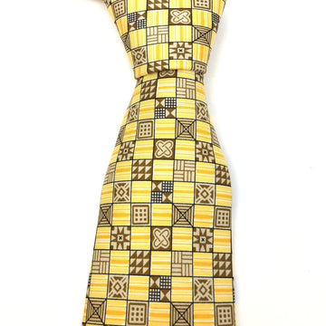 HERMES Necktie Regular Tie 7321TA Yellow Brown Multicolor Plaid Pattern Made in France Silk Business Wedding Men's ITNBL1DXE8RK RLV1387M