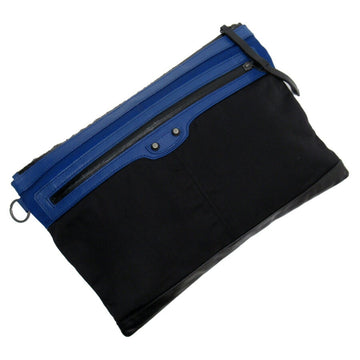 Balenciaga Clutch Bag Black Blue Canvas Leather Women's Men's