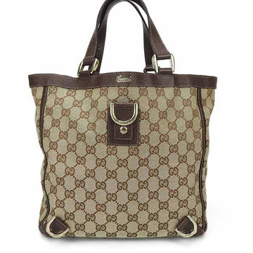 GUCCI 130739 handbag GG canvas leather beige dark brown hand bag gold