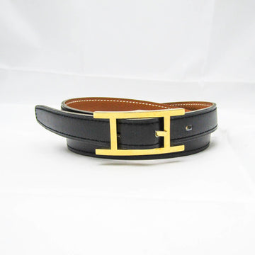 HERMES Easy Women's Leather, Leather Standard Belt Black,Gold 70