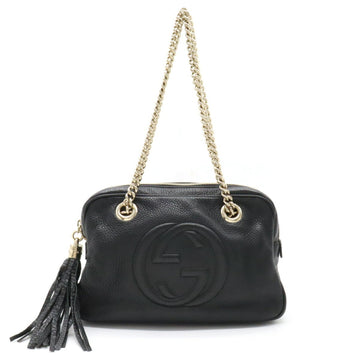 GUCCI Soho Interlocking G Chain Shoulder Bag Tassel Leather Black 308983