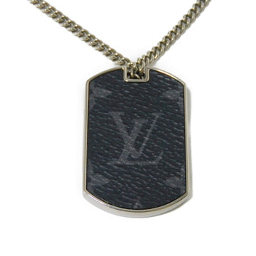 LOUIS VUITTON Necklace Collier Plaque LV Locket Pendant Black Gray Monogram Eclipse Noir M63640 Men's