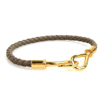 HERMES Bracelet Leather Etoupe Gold Women's