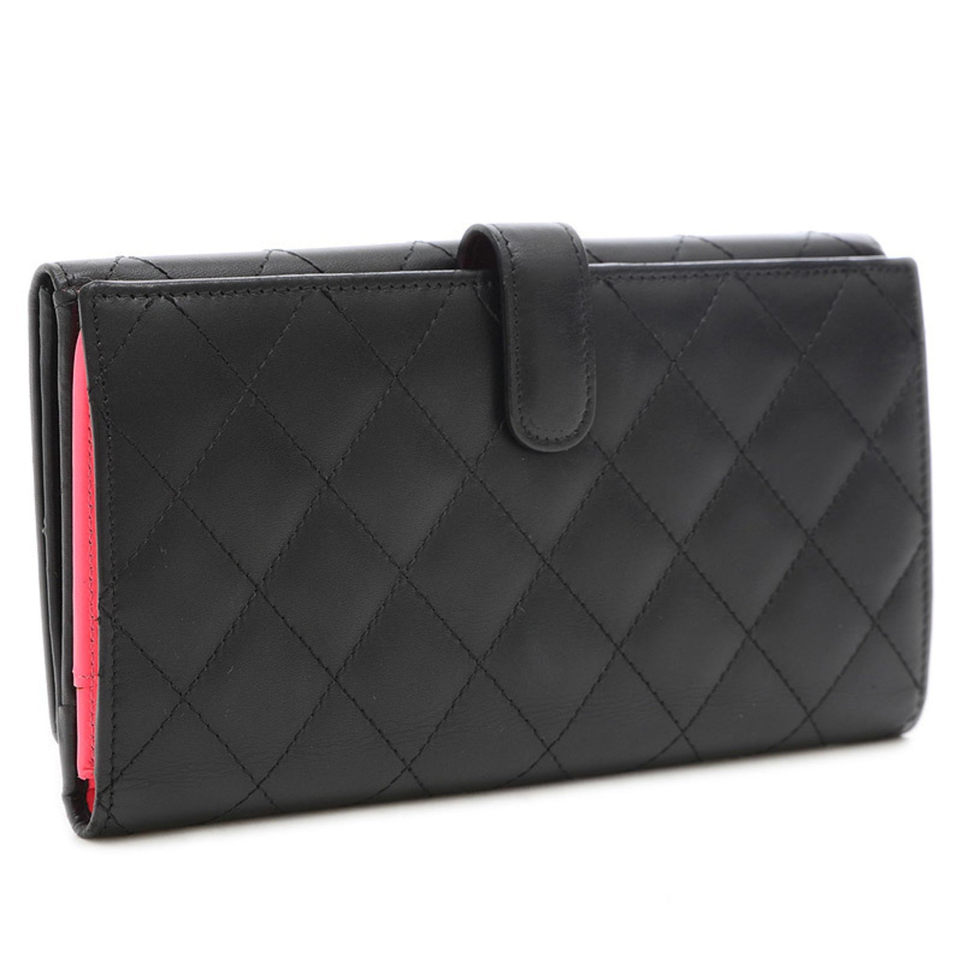 Chanel BiFold Wallet Black Pink Cambon W Hook Coco Mark Leather