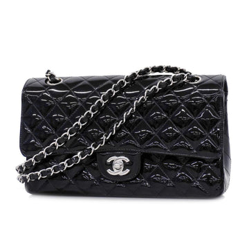 CHANEL Shoulder Bag Matelasse W Flap Chain Patent Leather Black Women's