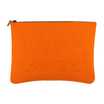 HERMES Truth Flat GM Neovan Second Bag 80% Polyamide 20% Elastane Orange Clutch Pouch Leopard Print