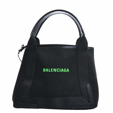 BALENCIAGA Canvas Navy Cabas S Tote Bag 339933 Black Women's