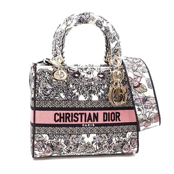 CHRISTIAN DIOR Handbag Lady D-Lite Bag Medium Ladies White Pastel Pink Canvas M0565OESO_M45E Butterfly Around The World Embroidery A6046571