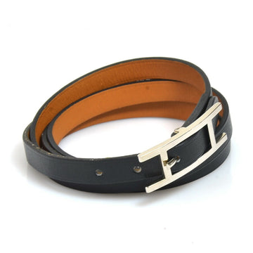 HERMES Bracelet Api Leather/Metal Black/Silver Unisex e56014g