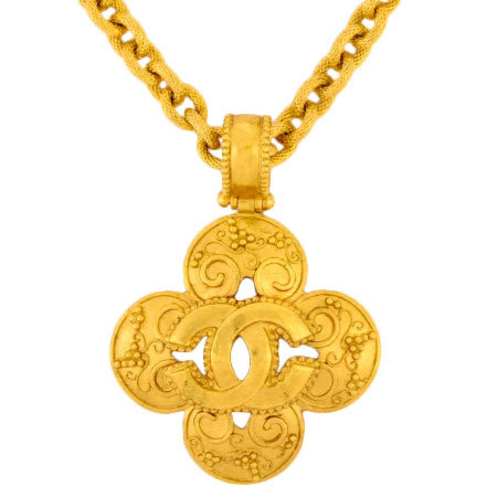 Chanel Vintage Coco Mark Clover Necklace Gold Plated Women's – Timeless  Vintage