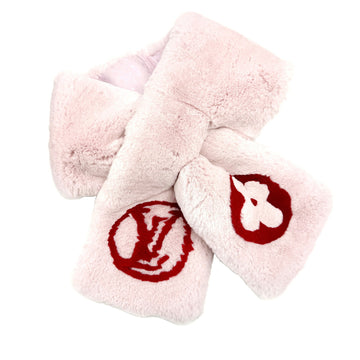 LOUIS VUITTON Escharbe LV Stamp Muffler Rex Rabbit Fur 100% Silk M75758 AL0135 Pink Red Ladies