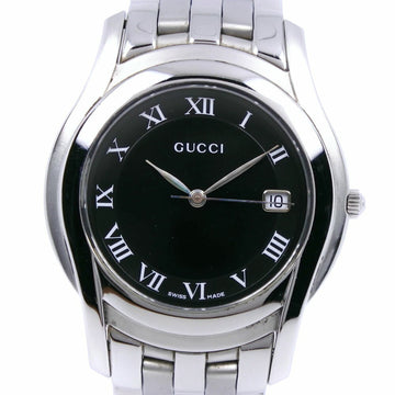 Gucci 5500M stainless steel quartz analog display men's black dial watch A-rank