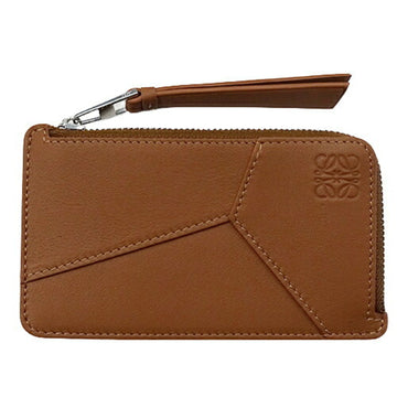 LOEWE Wallet Women's Men's Coin Case Card Puzzle Holder Calf Leather Tan Brown