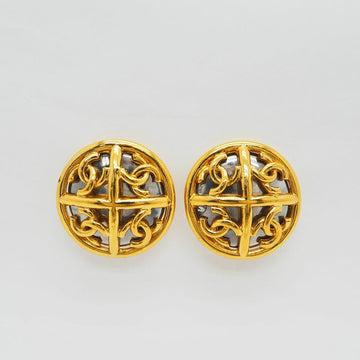 CHANEL 4P Coco Round Earrings Gold