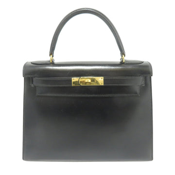HERMES Kelly 28 Handbag Shoulder Bag Black/G Hardware Box Calf ○L Engraved Ladies Men's