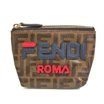 FENDI Zucca FILA Collaboration 7N0097 Women's Leather,Coated Canvas Pouch Brown,Navy,Red Color