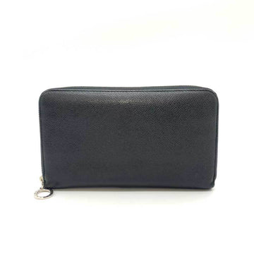 BVLGARI Wallet Long Round Black Blue Men's Grain Calf Leather 36933