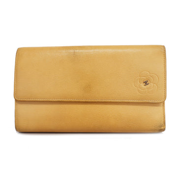 CHANELAuth  Camellia Trifold Long Wallet Coco Button Women's Leather Long Wallet