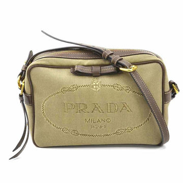 PRADA Crossbody Shoulder Bag Canvas/Leather Beige/Brown Gold Ladies