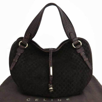 Celine Bag Macadam Brown Suede Embossed Leather Handbag Tote Ladies