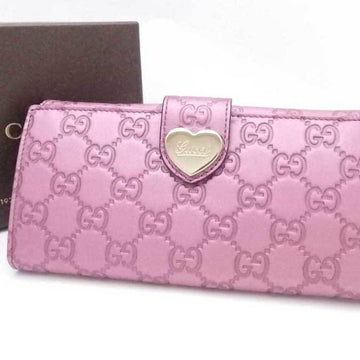 GUCCI bi-fold long wallet sima leather metallic pink purple gold ladies 203550