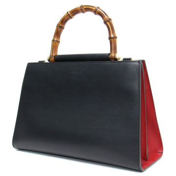 GUCCI bag handbag black red bamboo handle leather bicolor Nymphaea basic office formal elegant