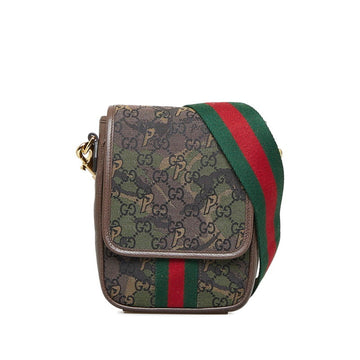 GUCCI GG Canvas Camouflage Sherry Line x PALACE Shoulder Bag 723142 Brown Green Leather Ladies
