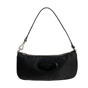 PRADA Engraved Nylon Leather Handbag Clutch Bag Pouch Black 70067