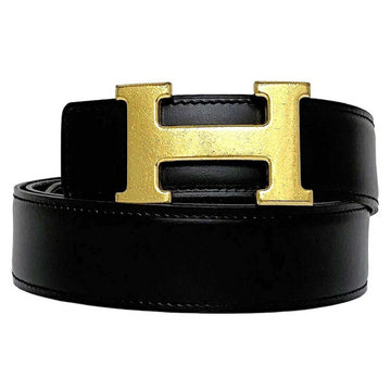 HERMES H Belt Black Brown Gold Constance Leather GP Box Calf Muffler Taurillon Clemence I Engraved  Waist 95cm 30mm Matte Men's