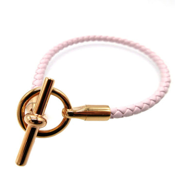 HERMES Grennan Leather Metal Rose Sakura Gold Bracelet 0112