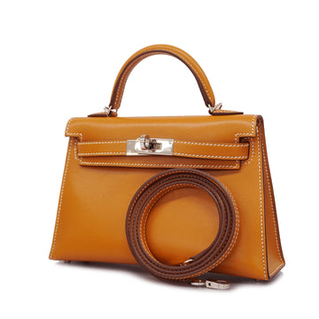 Hermes Kelly 2WAY Bag Kelly Mini 2D Stamp Women's Box Calf Leather Handbag,Shoulder Bag Gold