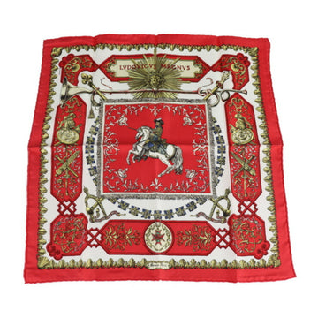 HERMES LVDOVICVS MAGNVS White Horse Louis XIV Carre 40 Scarf Silk Red Multicolor Handkerchief