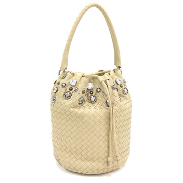 Bottega Veneta One Shoulder Bag Intrecciato 229458 Light Beige Leather Semi-Shoulder Handbag Women's Bisho Drawstring